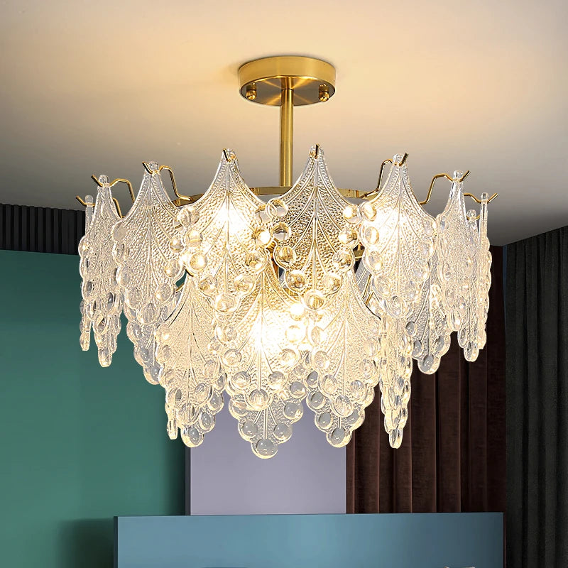 Modern glass chandelier with 2023 glass leaves droplet design pendant lighting