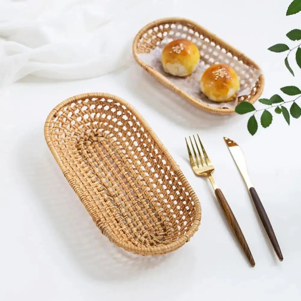 oval rattan storage basket for bread and fruit