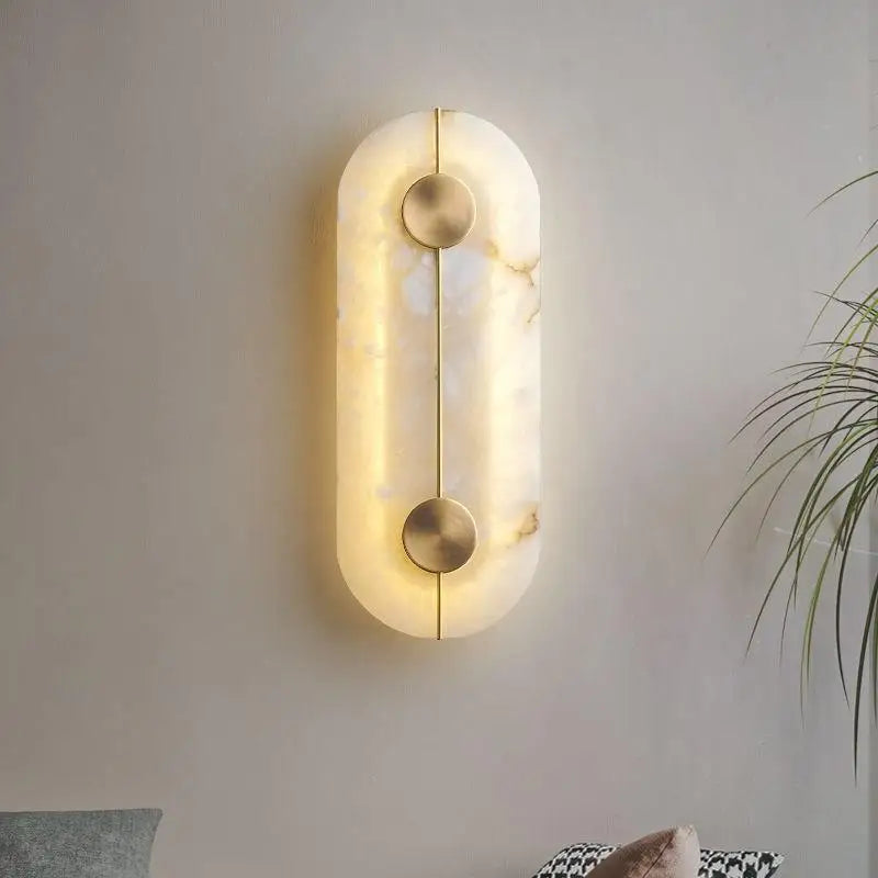 Round marble and gold copper LED wall light