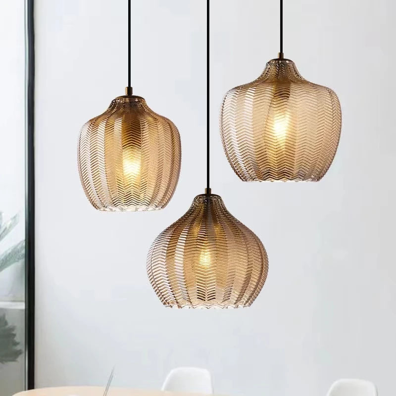 Nordic amber glass pendant light for kitchen, restaurant or bedroom – E27