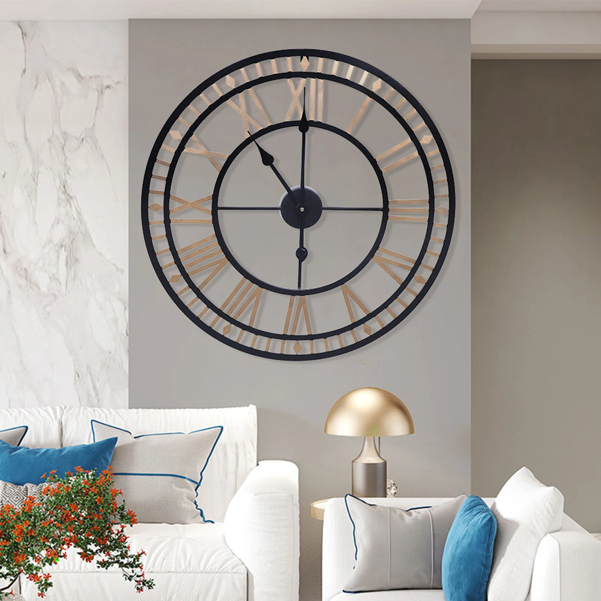 vintage wall clock Roman numerals in metal elegant and refined design
