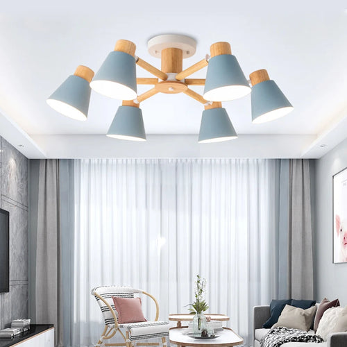 Nordic solid wood chandelier modern lighting for hotel and restaurant - vue 2 sur 20