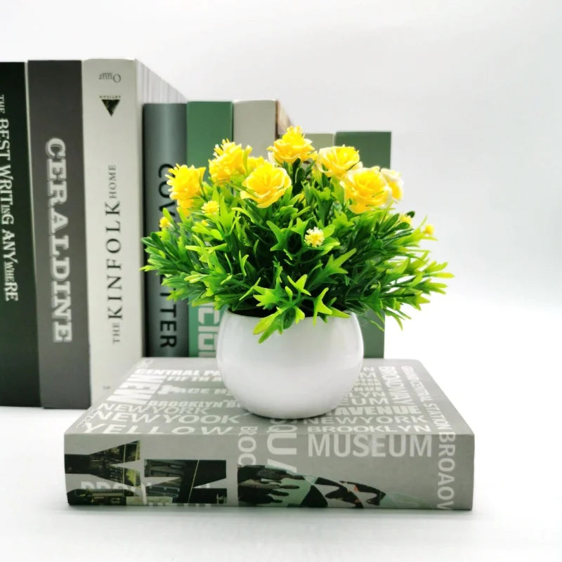 Artificial potted rose flower for indoor and outdoor decoration