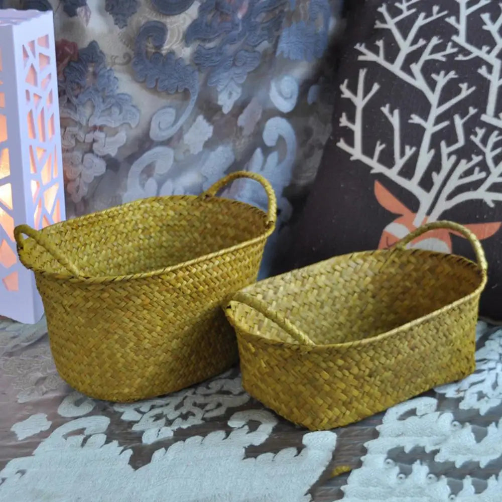 Rattan and woven straw storage baskets for plants and various items - vue 6 sur 11