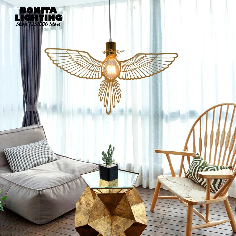 Modern stainless steel pendant light bird peace and love - vue 6 sur 8