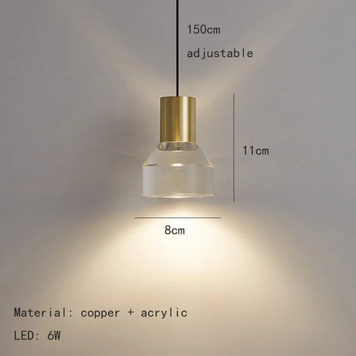 Transparent acrylic pendant light with natural adjustable cord - vue 8 sur 11