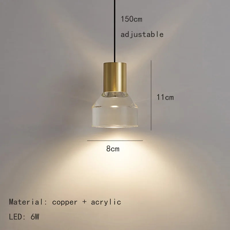 Transparent acrylic pendant light with natural adjustable cord - vue 7 sur 11