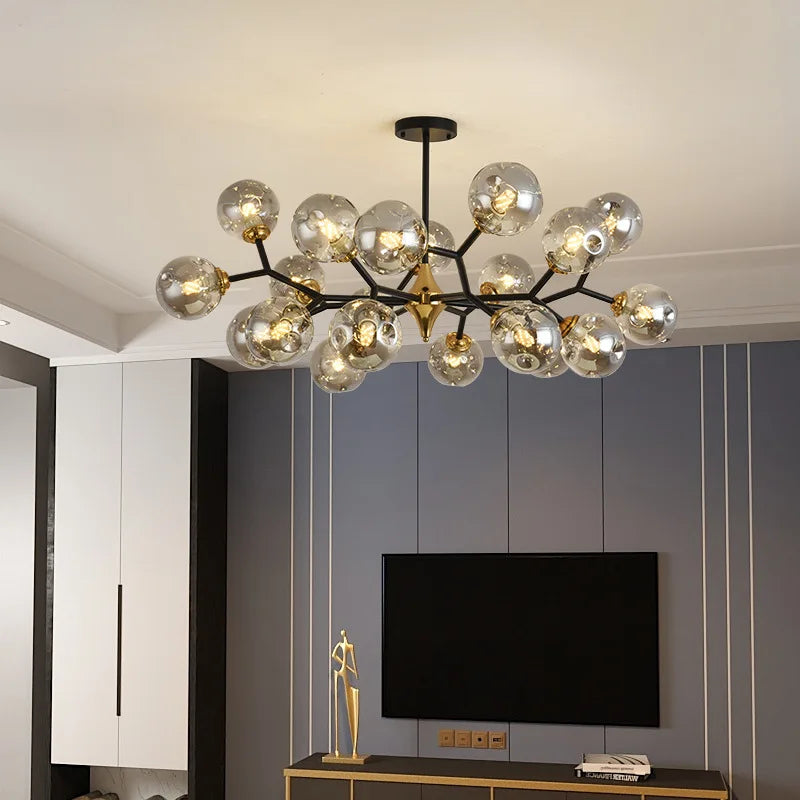 Nordic glass ball LED ceiling chandelier black pendant light for living room, dining room, bedroom