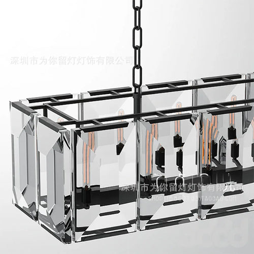 Modern K9 crystal chandelier large rectangular pendant - vue 6 sur 15
