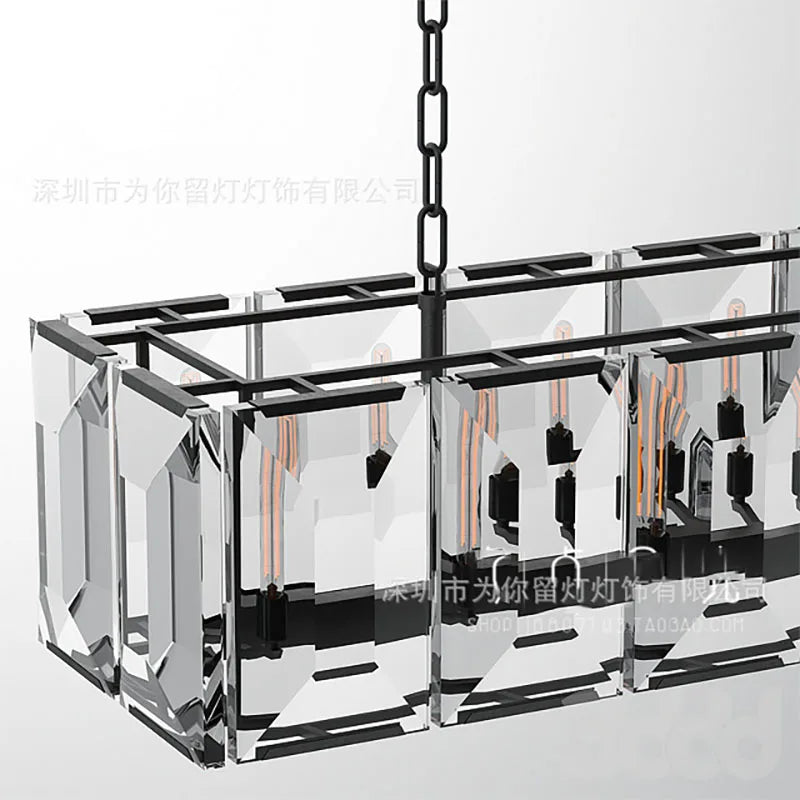 Modern K9 crystal chandelier large rectangular pendant - vue 5 sur 15