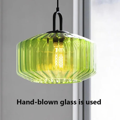 Retro glass pendant chandelier with decorative LED light - vue 7 sur 9