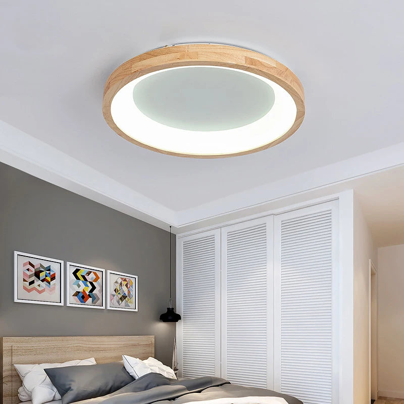 Simple Japanese solid wood LED ceiling lights - vue 6 sur 9
