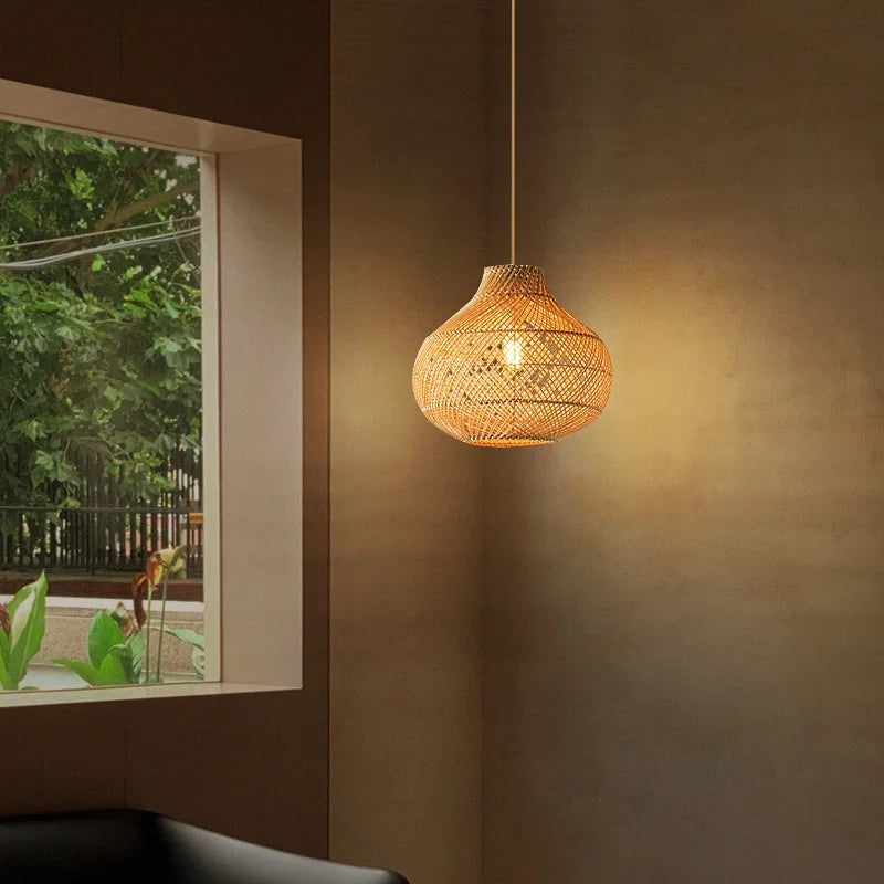 Woven rattan pendant light for creative indoor lighting
