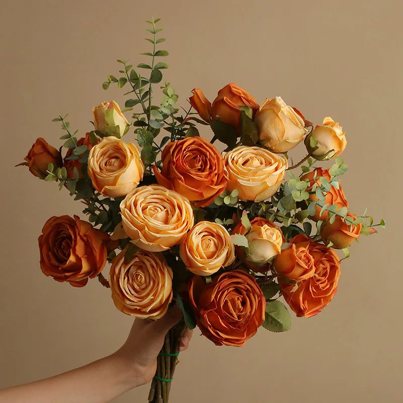 Artificial silk rose bouquet for home and wedding decoration