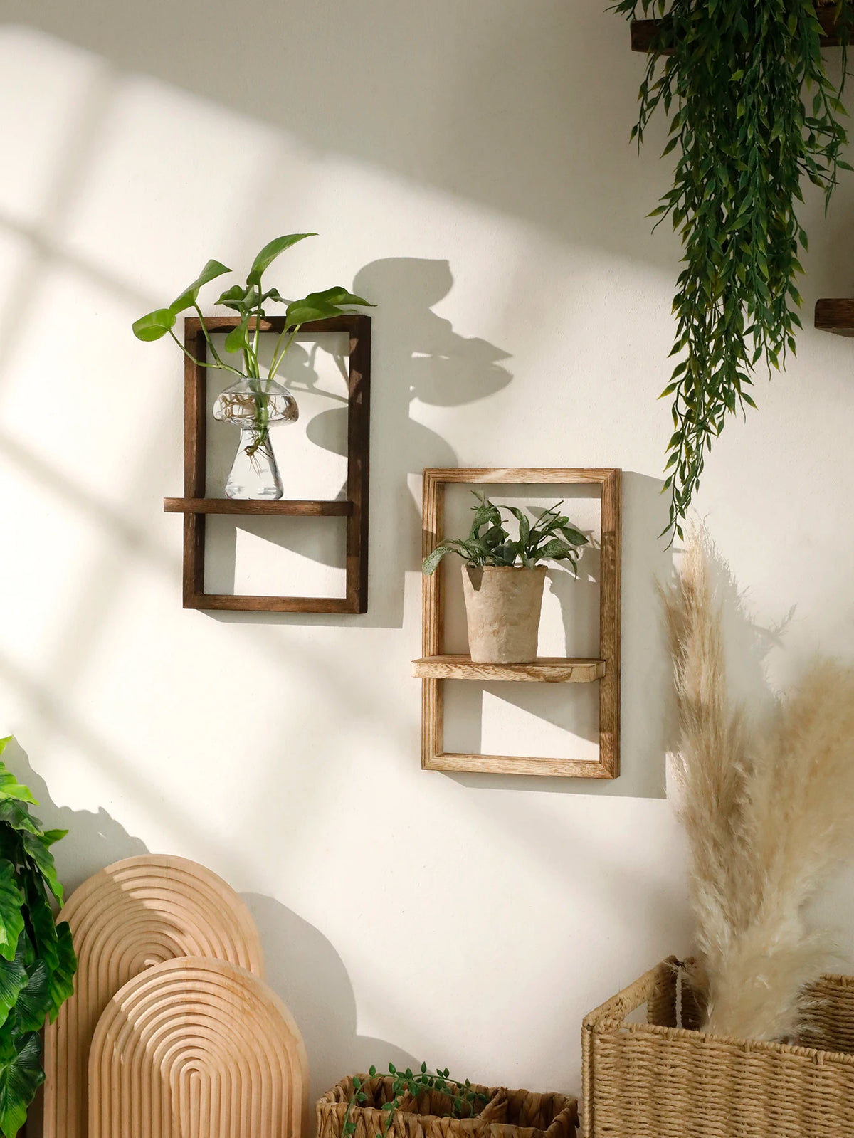 wooden wall shelf for storage and decorative display