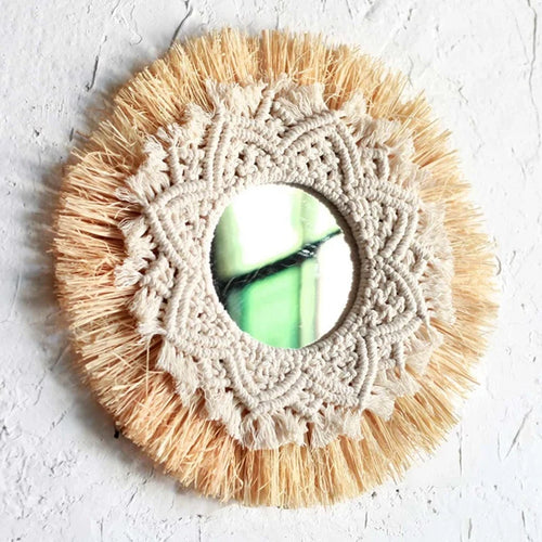 Handwoven boho nordic wall mirror decor - vue 5 sur 6