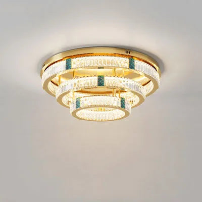 lustre moderne en cristal rond à trois couches led