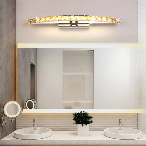 Bathroom LED mirror wall light stainless steel and crystal make-up lamp 44 cm/54 cm - vue 3 sur 10
