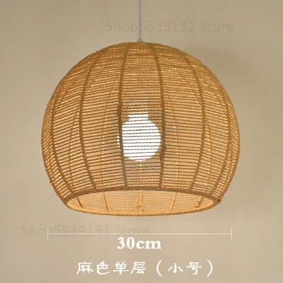 Modern Nordic LED pendant light in iron and hemp rope - vue 9 sur 14