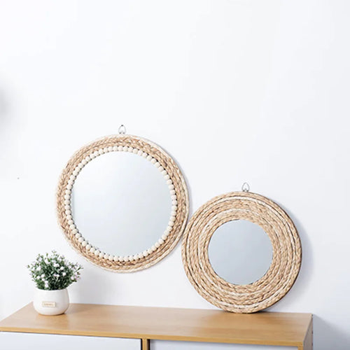 decorative raffia mirrors for elegant wall decoration - vue 5 sur 13