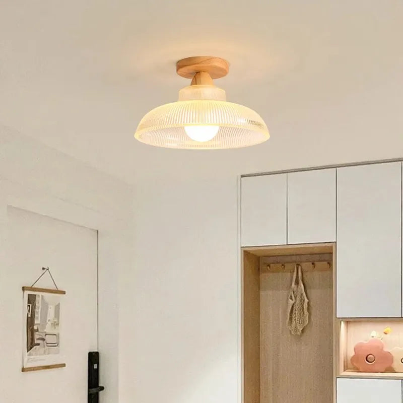 Nordic Wooden Ceiling Light Frosted Glass Lamp Living Room Aisle Bedroom Cloakroom Balcony Corridor Lamps and Lanterns - vue 3 sur 12