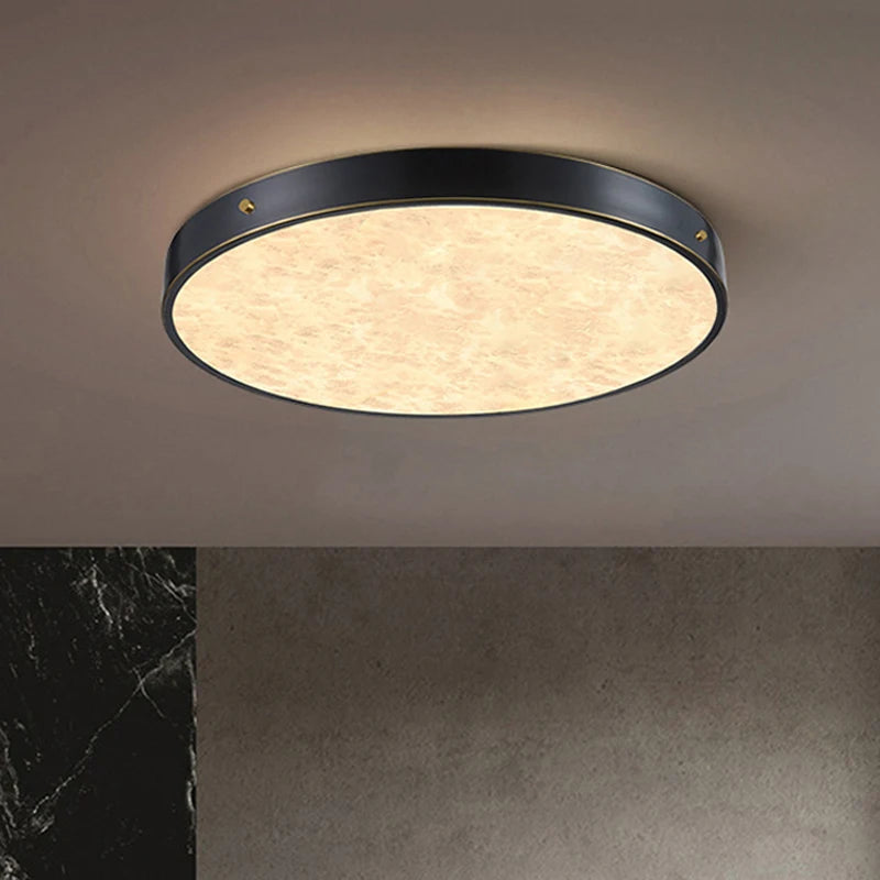 luxurious brass led ceiling light mounted in circular marble - vue 4 sur 8