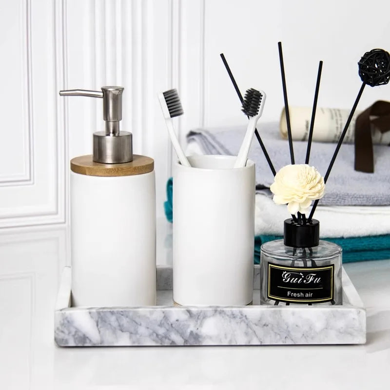 Nordic style ceramic toothbrush holder with wooden base - vue 7 sur 22