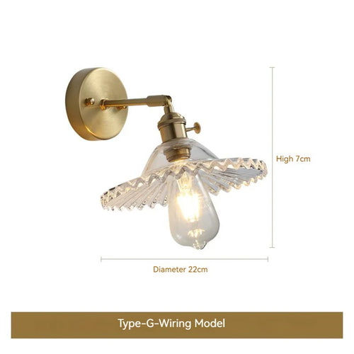 Scandinavian glass and brass LED wall light with battery switch - vue 18 sur 23