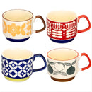 Set of 4 stackable japanese retro style ceramic mugs