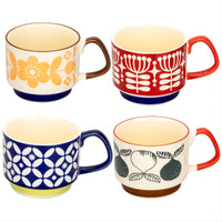 Set of 4 stackable japanese retro style ceramic mugs