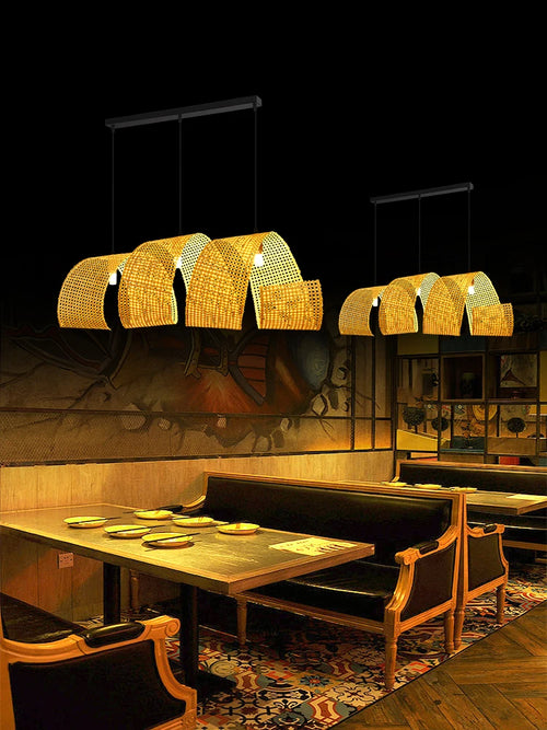 Japanese style bamboo chandelier for zen Asian decor - vue 4 sur 11
