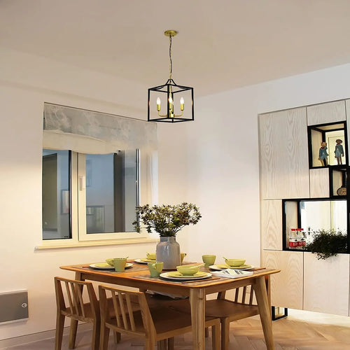Vintage industrial iron pendant light rectangular lantern for living room and bedroom - vue 10 sur 9