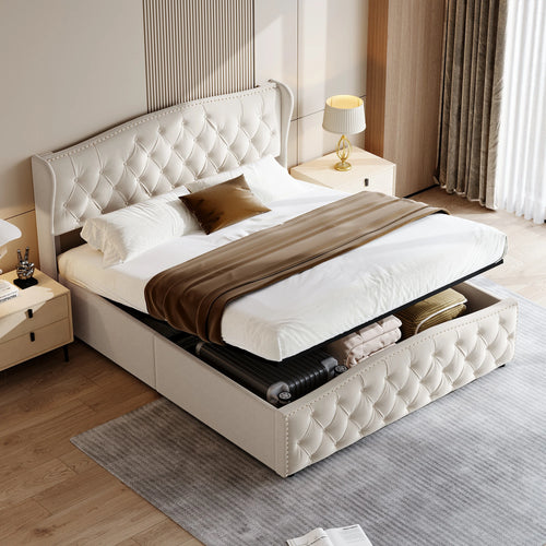 160 x 200 cm Modern Double Bed, Bed with Storage Space and Backrest, with Slatted Frame, Load-Bearing 250 kg, without Mattress - vue 7 sur 8