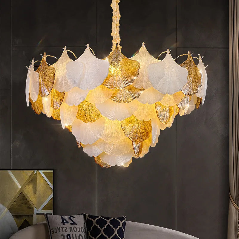 Shell glass chandelier for a romantic and elegant atmosphere