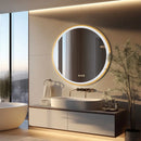 Round illuminated mirror with gold frame and memory function