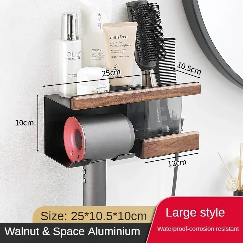 Wood and aluminium wall-mounted towel rack and shower accessories organiser - vue 8 sur 16