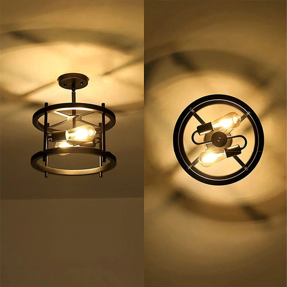 Retro semi flush mount ceiling light with 2 lights - vue 5 sur 9