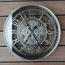 industrial metal wall clock with decorative moving gears
