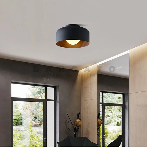 Nordic modern walnut wood texture LED ceiling light for bedroom, living room, kitchen, study, hallway, balcony, round G9 chandelier - 8692435976538 - vue 4 sur 8
