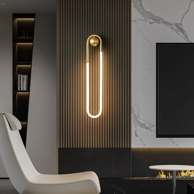 Modern minimalist ellipse LED wall light gold black copper sconce for living room bedroom hallway stairs home decor