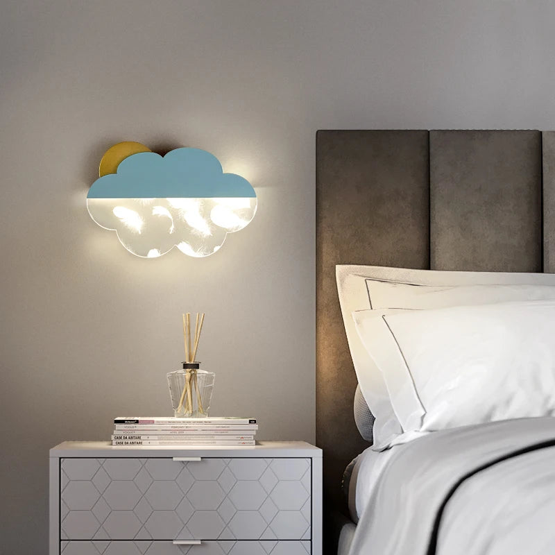 Feather cloud wall lights for children's room decor