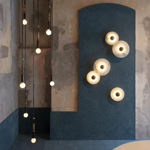 Gold metal and natural marble LED wall light for modern lighting - vue 3 sur 19