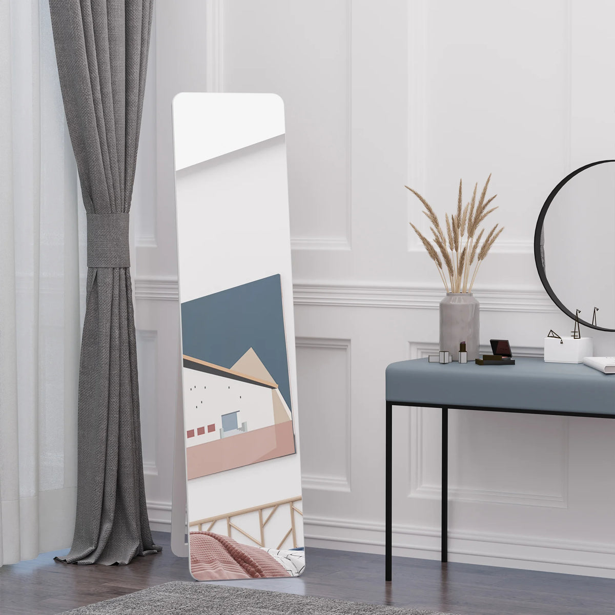 elegant and practical wooden framed standing mirror - vue 7 sur 7