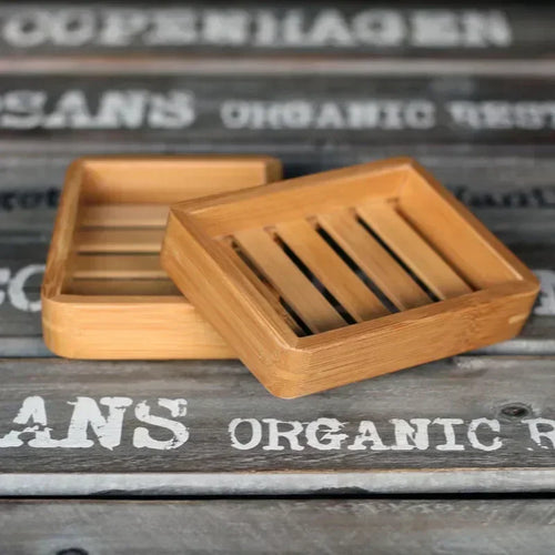Natural bamboo wood soap dish for storage and organisation
