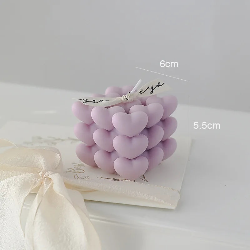 handmade decorative heart cube scented candle in soy wax - vue 10 sur 11