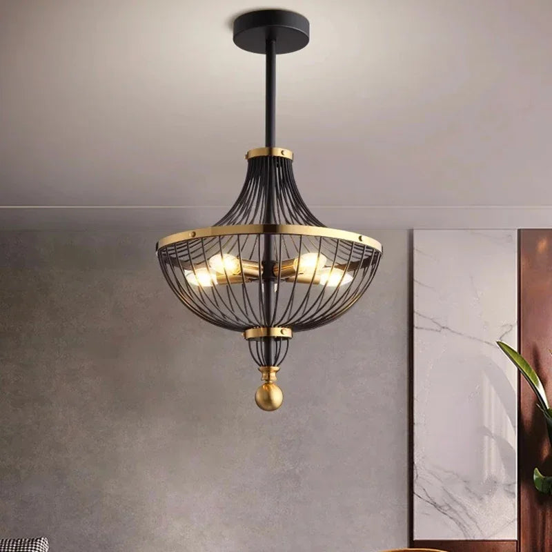 Retro LED iron chandelier with pendant for American style decor