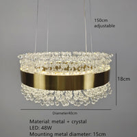 Modern crystal LED chandelier with adjustable height for home decor