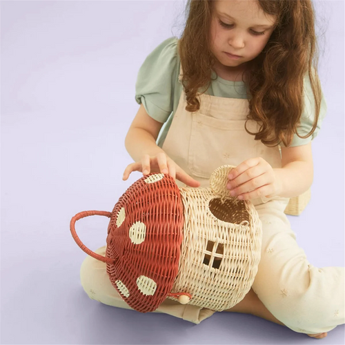 Handmade Rattan Mushroom-Shaped Storage Basket- Cute Handmade Handcrafted Gift Decoration Artwork Rattan, Red - vue 6 sur 7