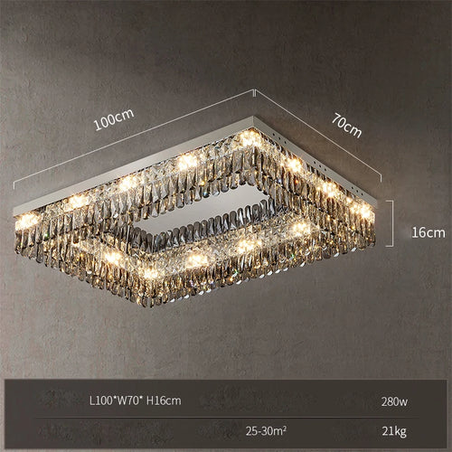 Gold crystal rectangular square dimmable LED ceiling light - vue 16 sur 18