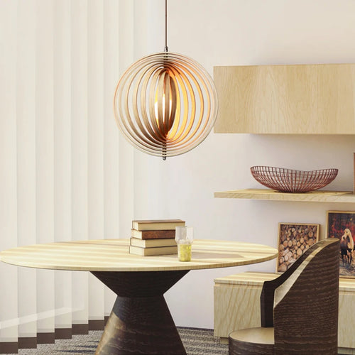 Nordic design wooden pendant light for restaurant - vue 2 sur 12